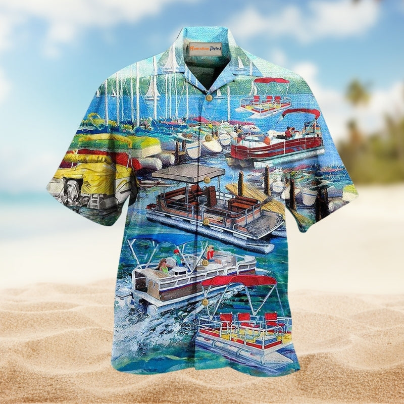 Pontoon Captain Life Style Hawaiian Shirt For Coastal Outings Automotive Fans And Warm Weather Style