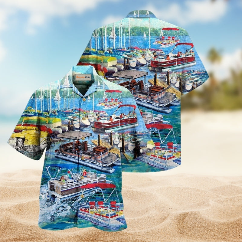 Pontoon Captain Life Style Hawaiian Shirt For Coastal Outings Automotive Fans And Warm Weather Style