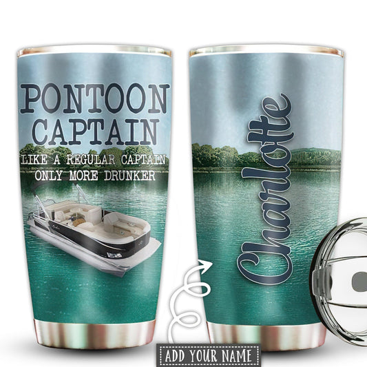Pontoon Captain Summer Party Personalized 20 Oz Tumbler For Coffee Travel And Daily Drinks