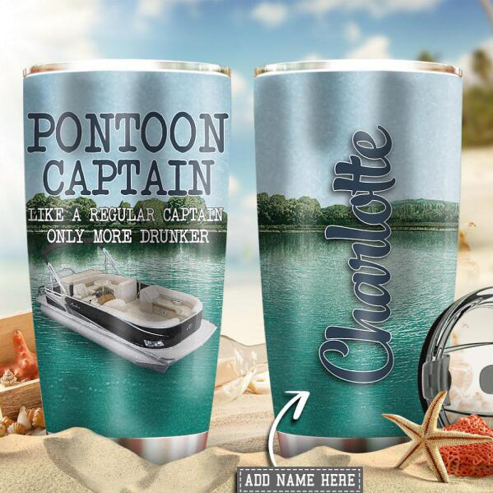 Pontoon Captain Summer Party Personalized 20 Oz Tumbler For Coffee Travel And Daily Drinks