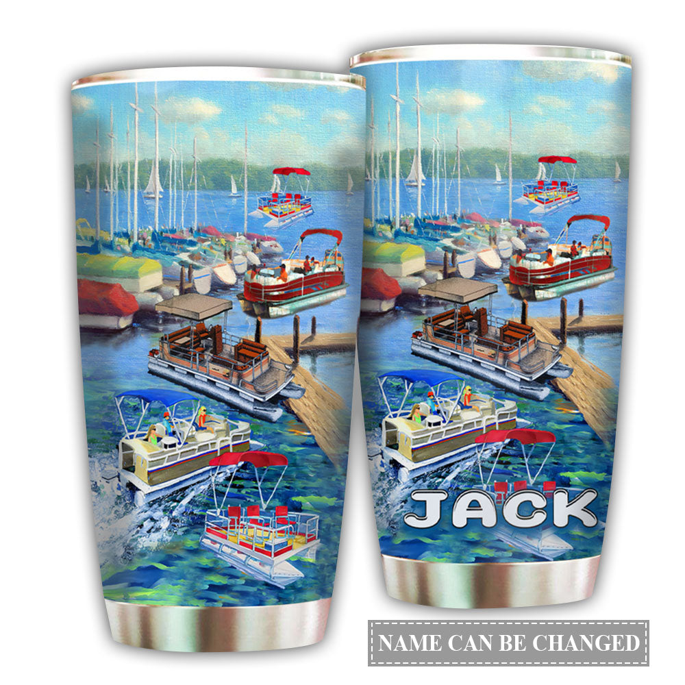 Pontoon Captain Summer Vibes Blue Sea Personalized 20 Oz Tumbler For Coffee Travel And Daily Drinks