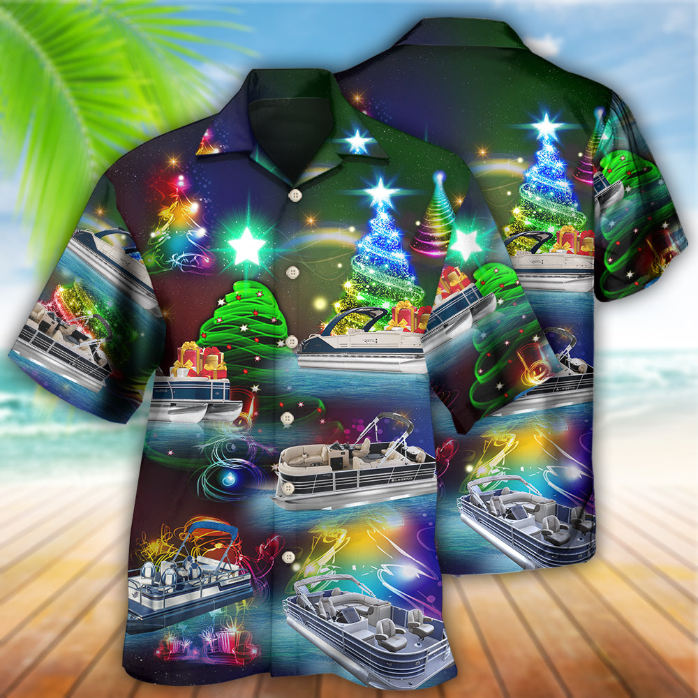 Christmas Pontoon Boat Hawaiian Shirt With All Over Print For Tropical Parties Vacation Travel And Casual Summer Style