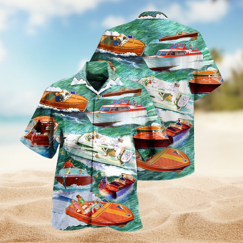 Pontoon Creative Pattern Hawaiian Shirt For Island Vacations, Resort Wear, And Relaxed Seasonal Style
