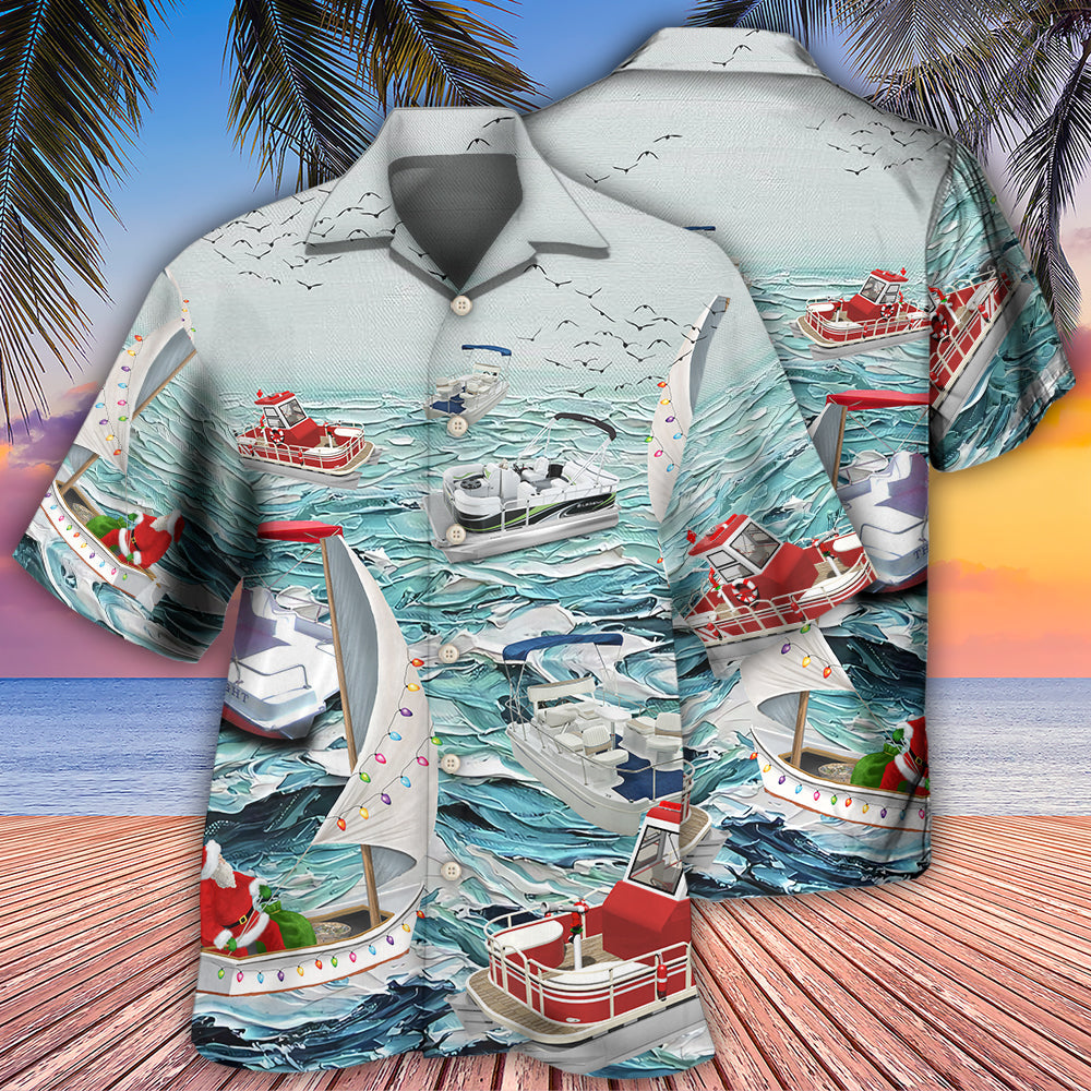 Boat Pontoon Sailing Christmas Hawaiian Shirt For Poolside Relaxation And Sunny Getaways