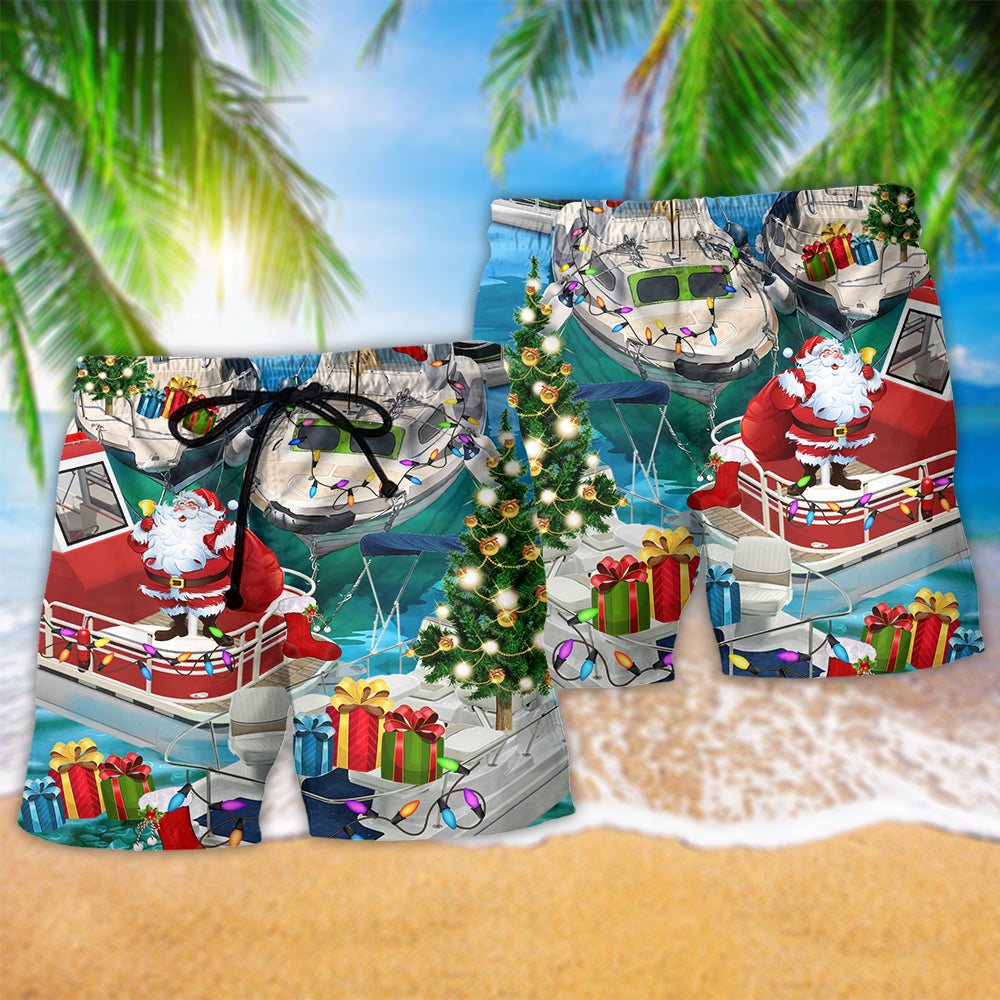 Santa Pontoon Holiday Fun Beach Shorts Print View For Coastal Escapes And Casual Outings