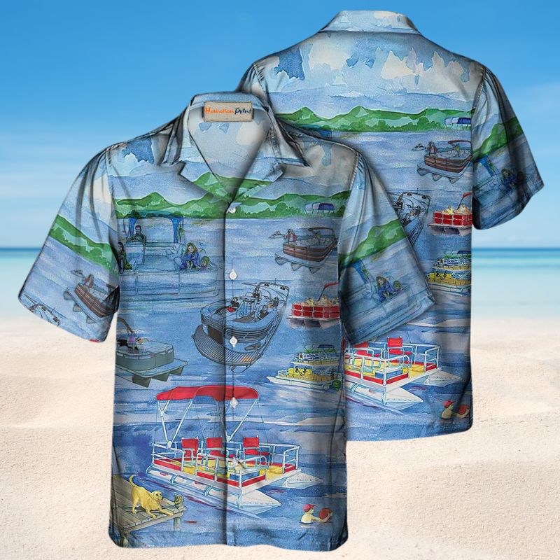 Summer Pontoon Hawaiian Shirt For Island Vacations, Resort Wear, And Relaxed Seasonal Style