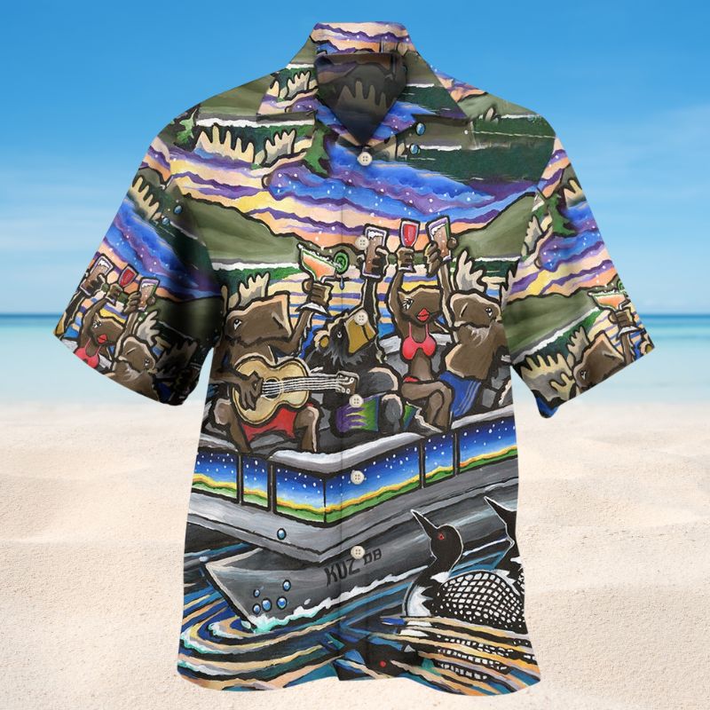 Summer Pontoon Hawaiian Shirt For Coastal Travel, Casual Events, And Comfortable Summer Wear