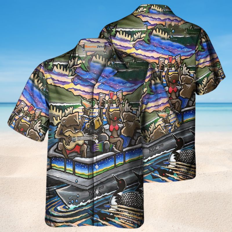 Summer Pontoon Hawaiian Shirt For Coastal Travel, Casual Events, And Comfortable Summer Wear