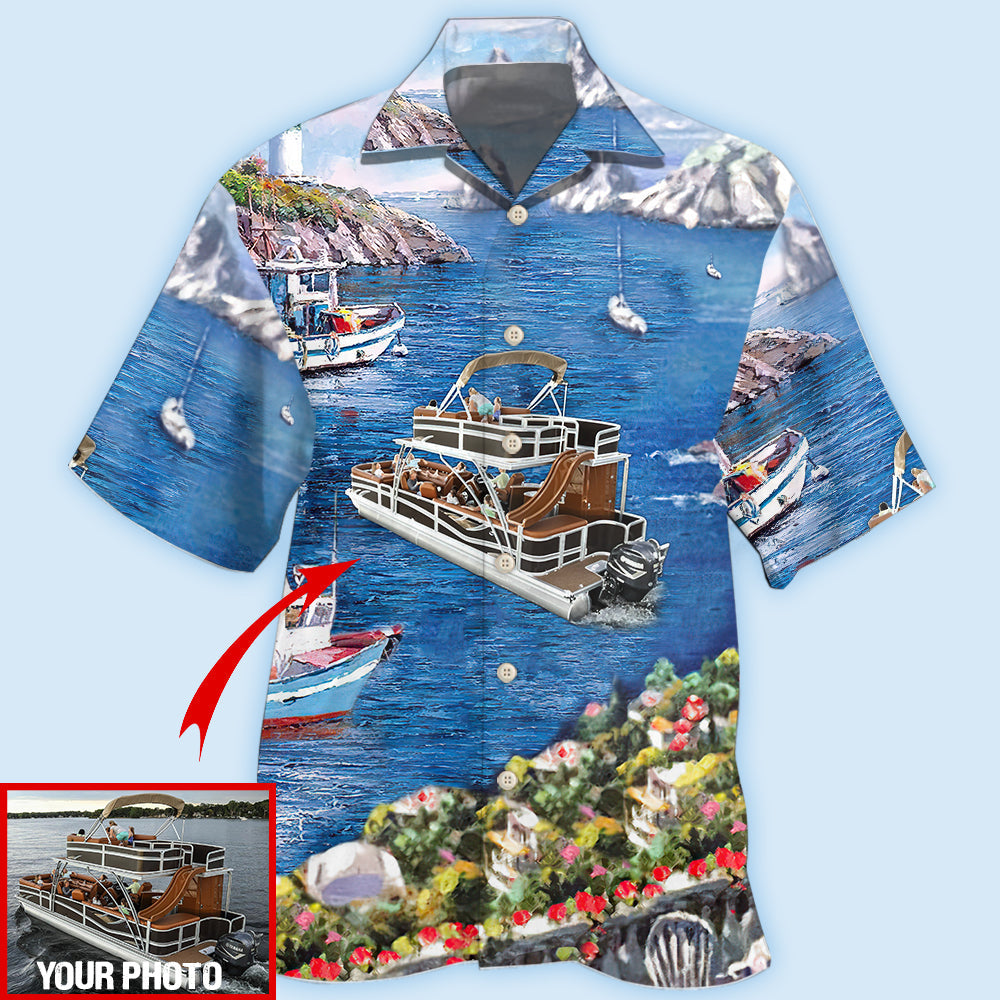 Pontoon Landscape Personalized Photo Hawaiian Shirt For Resort Trips, Coastal Parties, And Warm Weather Style