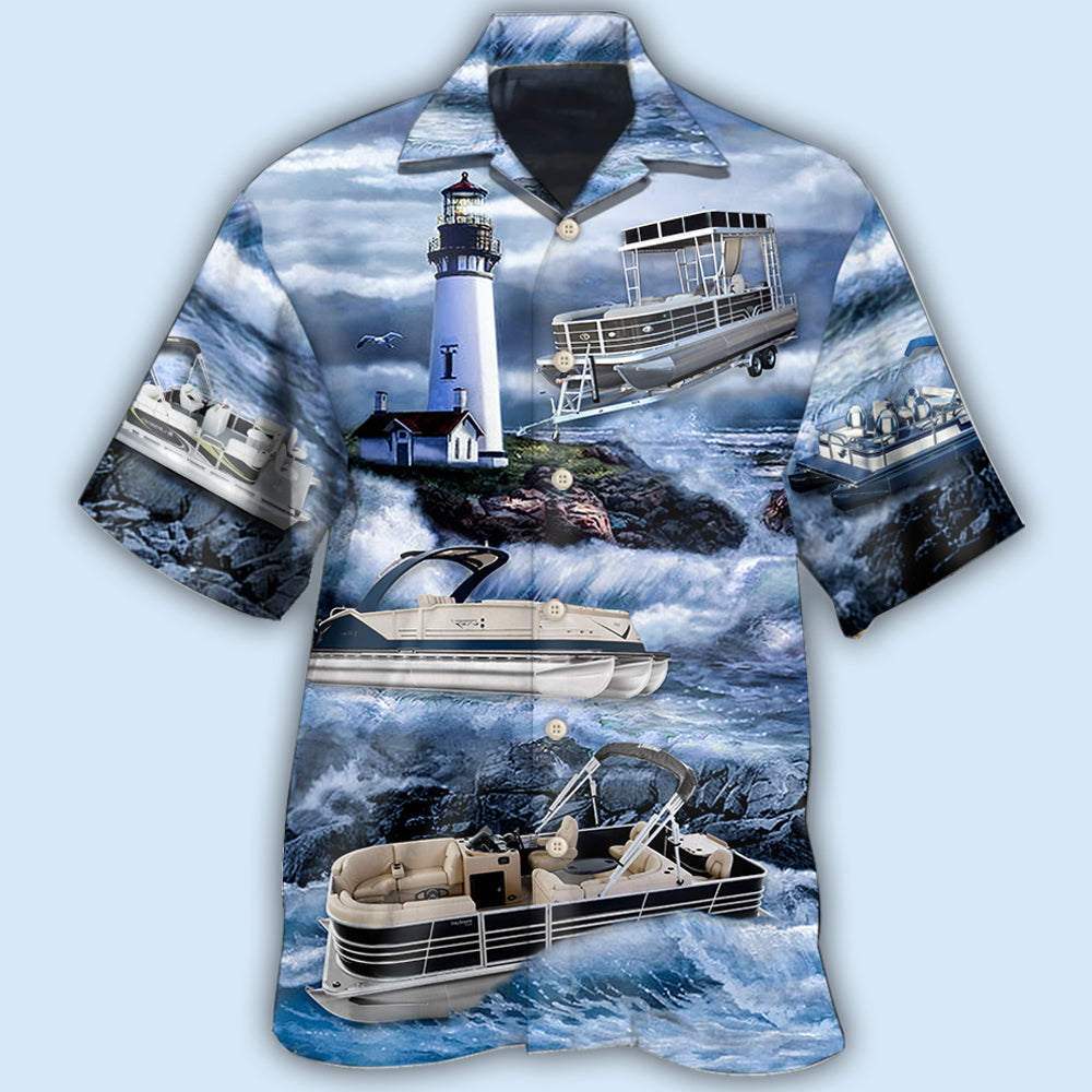 Boat Pontoon Lighthouse Hawaiian Shirt Pattern View For Lightweight Everyday Style
