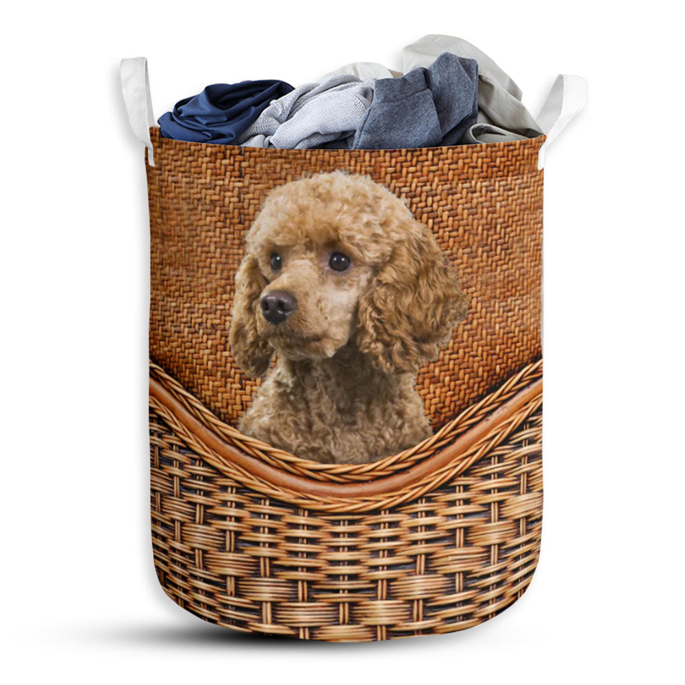 Poodle Dog Rattan Texture Laundry Basket For Bathroom Bedroom Storage