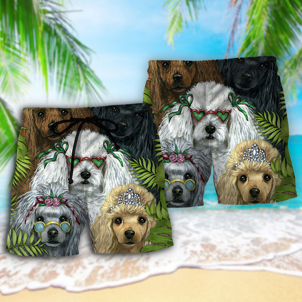 Poodle Tropical Summer Dog Beach Shorts Pattern View For Vacation Travel And Outdoor Fun