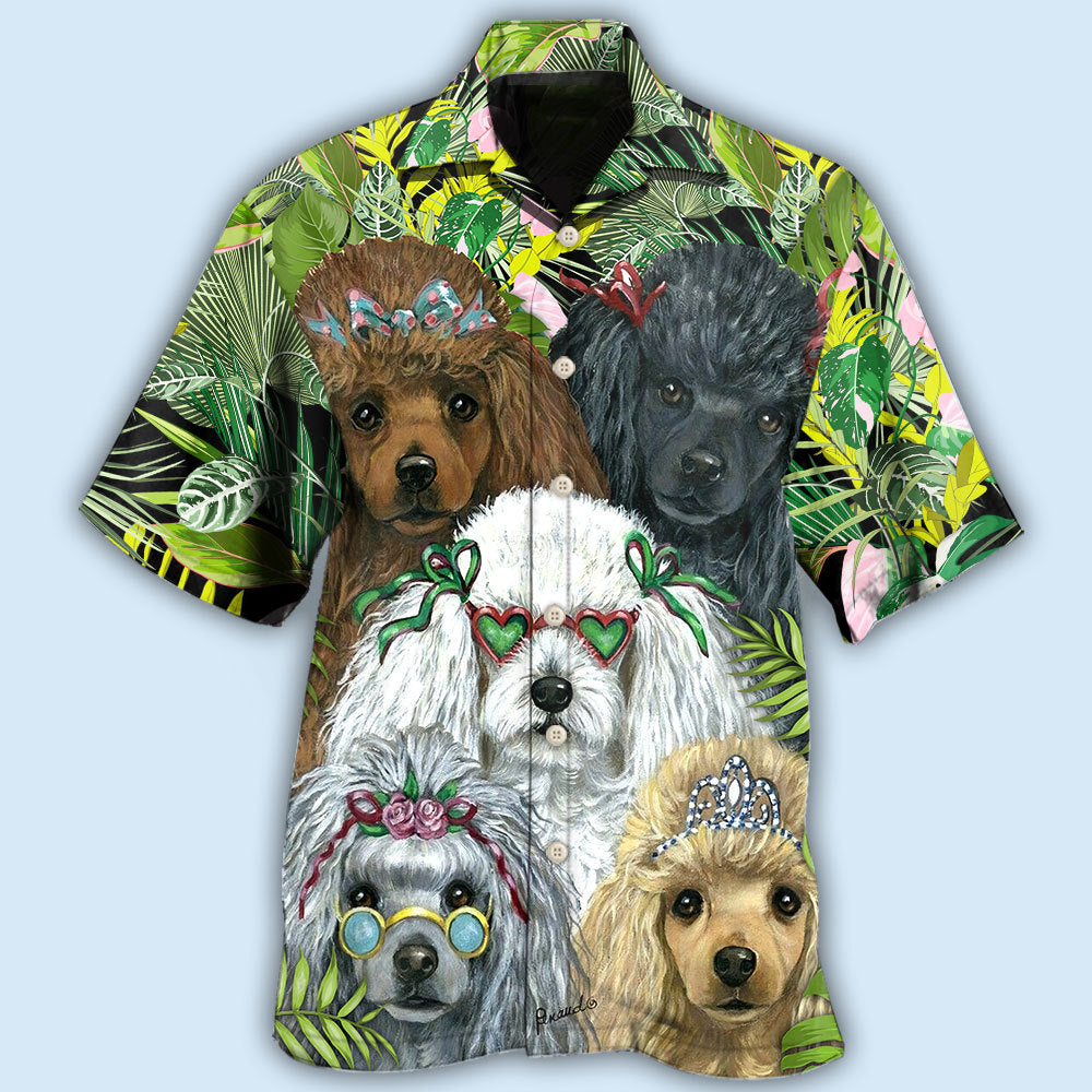 Green Tropical Dog Poodle Hawaiian Shirt Artwork View For Weekend Travel And Beach Style