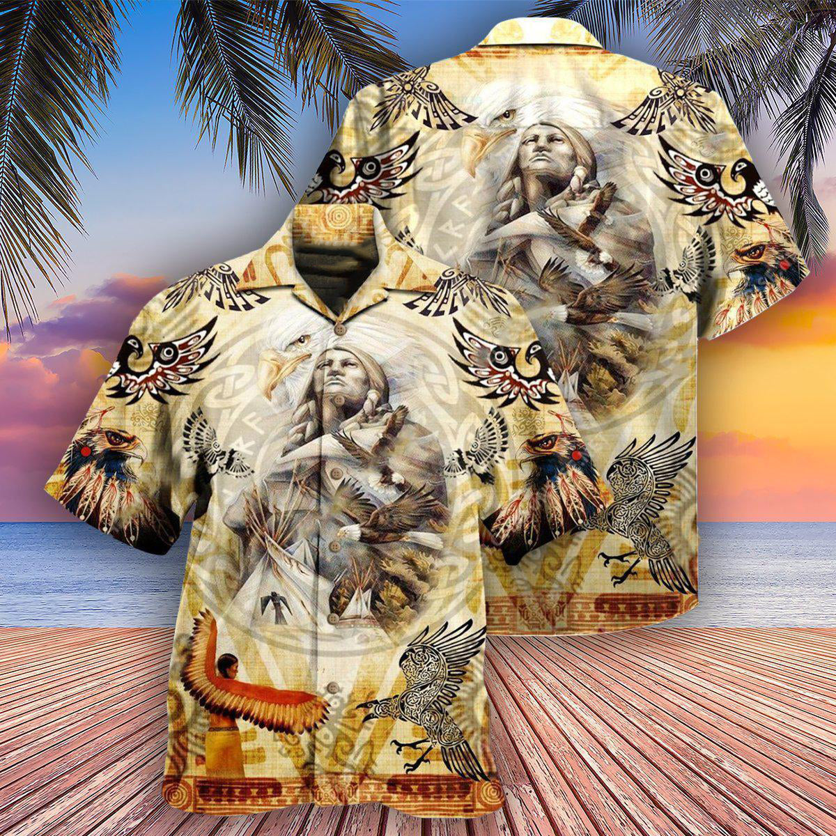 Bohemian Eagle American Power Hawaiian Shirt Artwork Detail For Resort Trips And Outdoor Activities