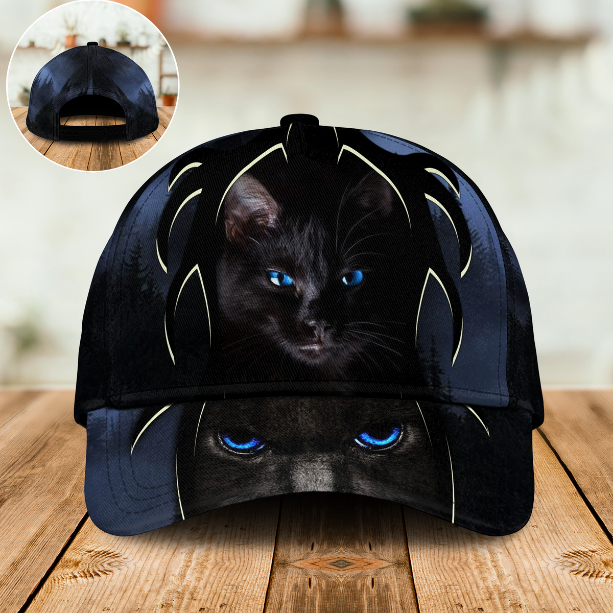 Powered By Black Cat Blue Eyes Classic Cap For Outdoor Travel Festivals And Relaxed Everyday Wear