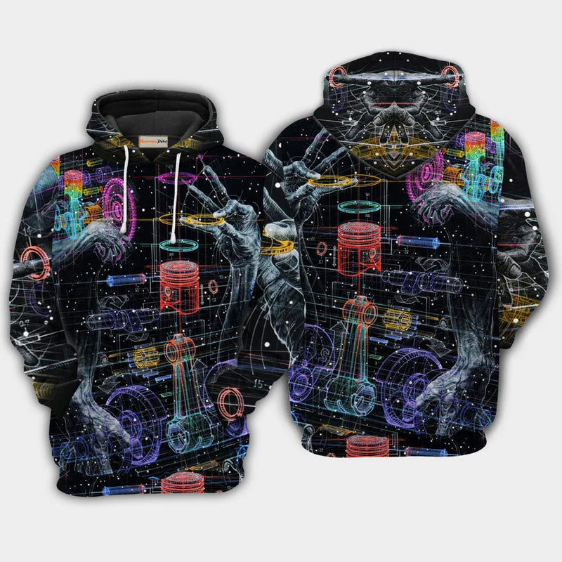 Powerful Engine Blueprint Hoodie For Vehicle Enthusiasts Travel Days And Comfortable Layering
