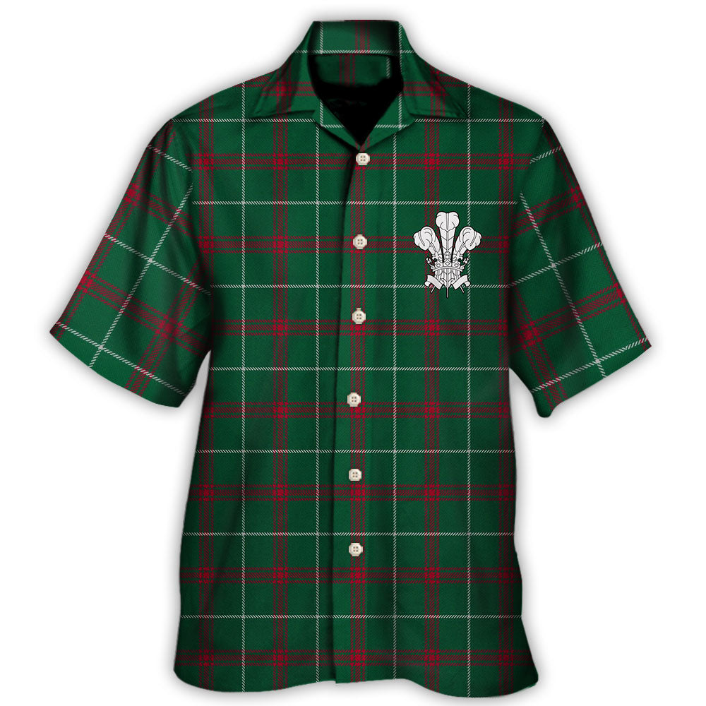 Colorful Tartan Prince Wales Green Hawaiian Shirt For Summer Vacation, Beach Travel, And Casual Wear