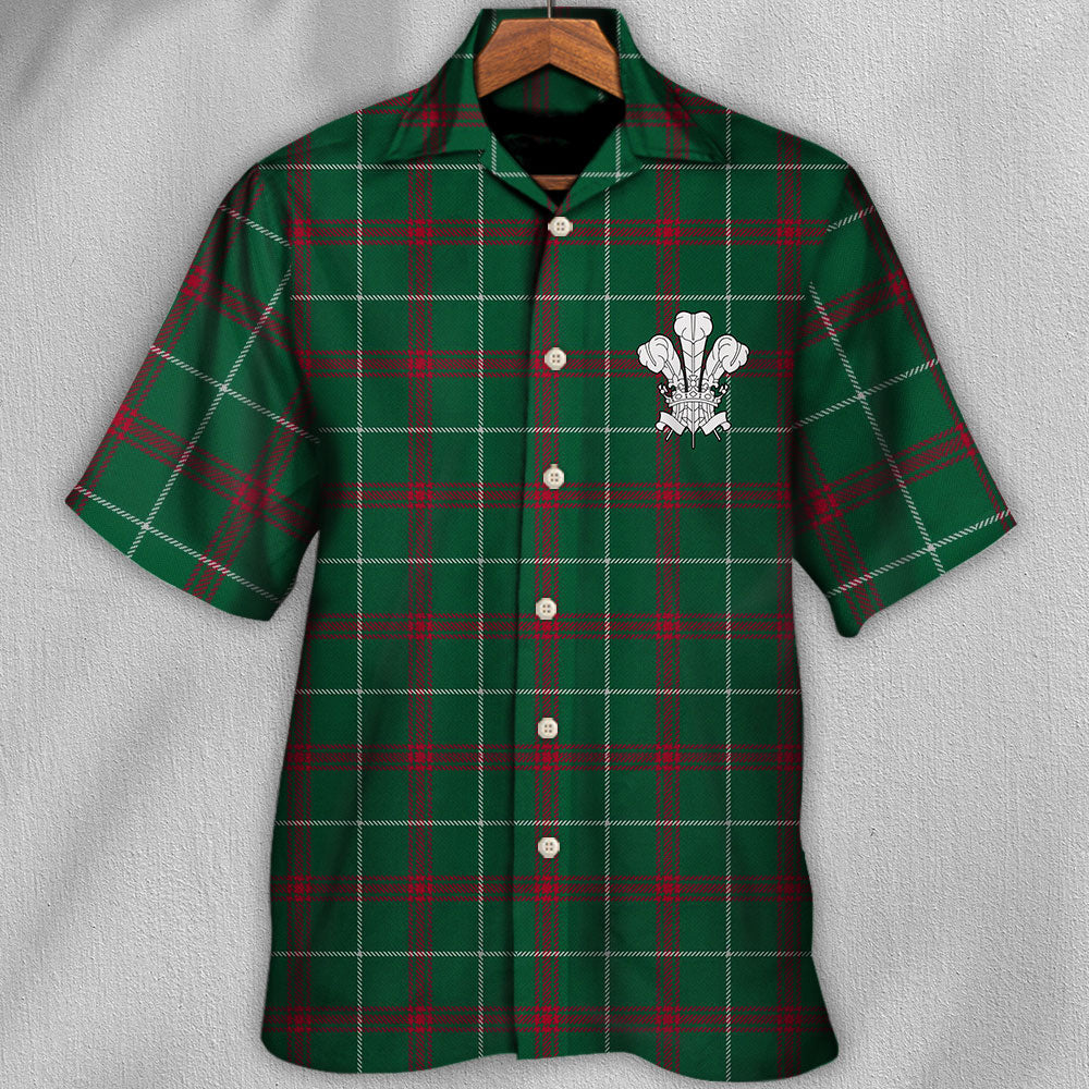 Green Tartan Prince Wales Hawaiian Shirt Pattern Detail For Summer Holidays And Outdoor Fun