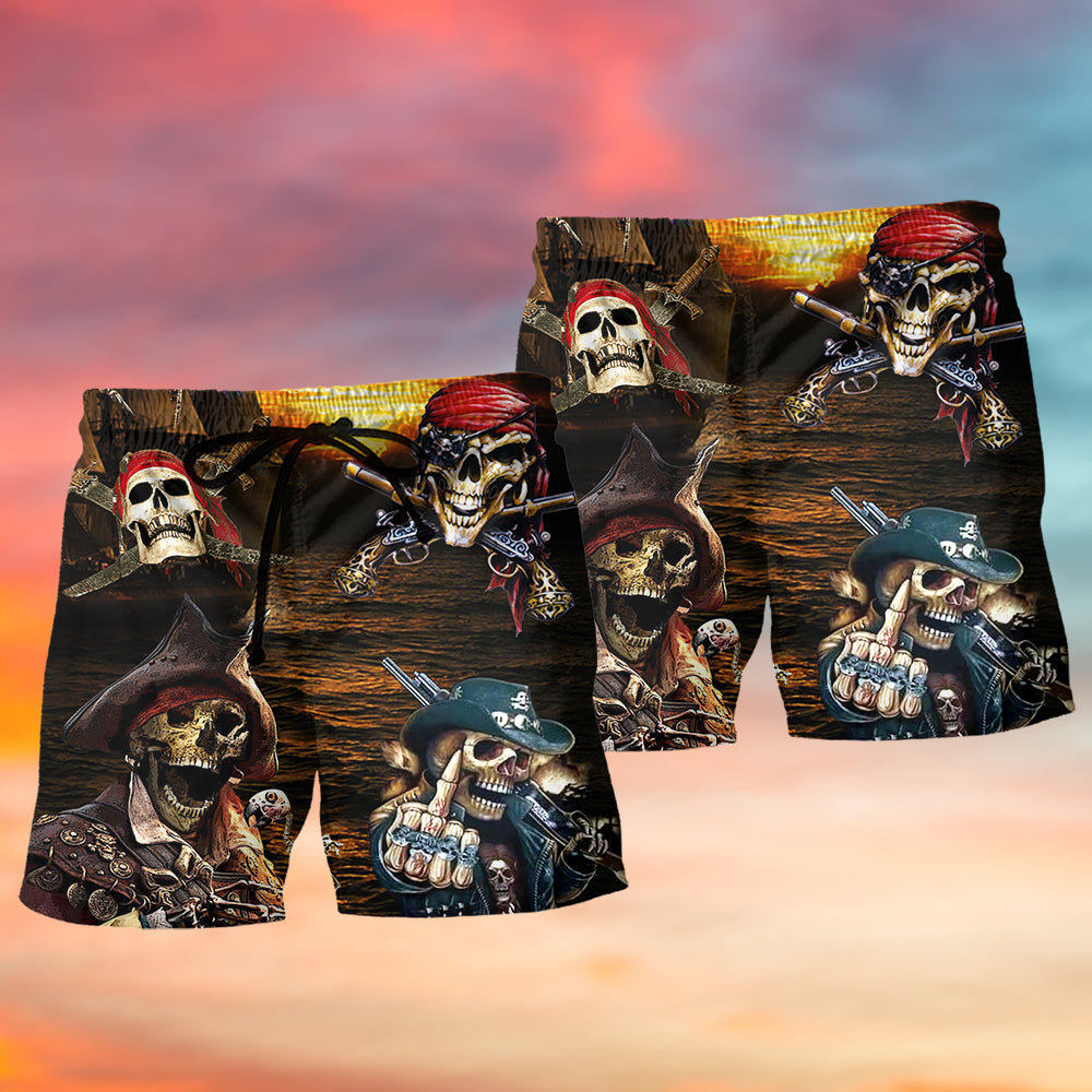 Pirate Skull Sea King Beach Shorts Pattern Detail For Leisure Travel And Casual Outdoor Comfort