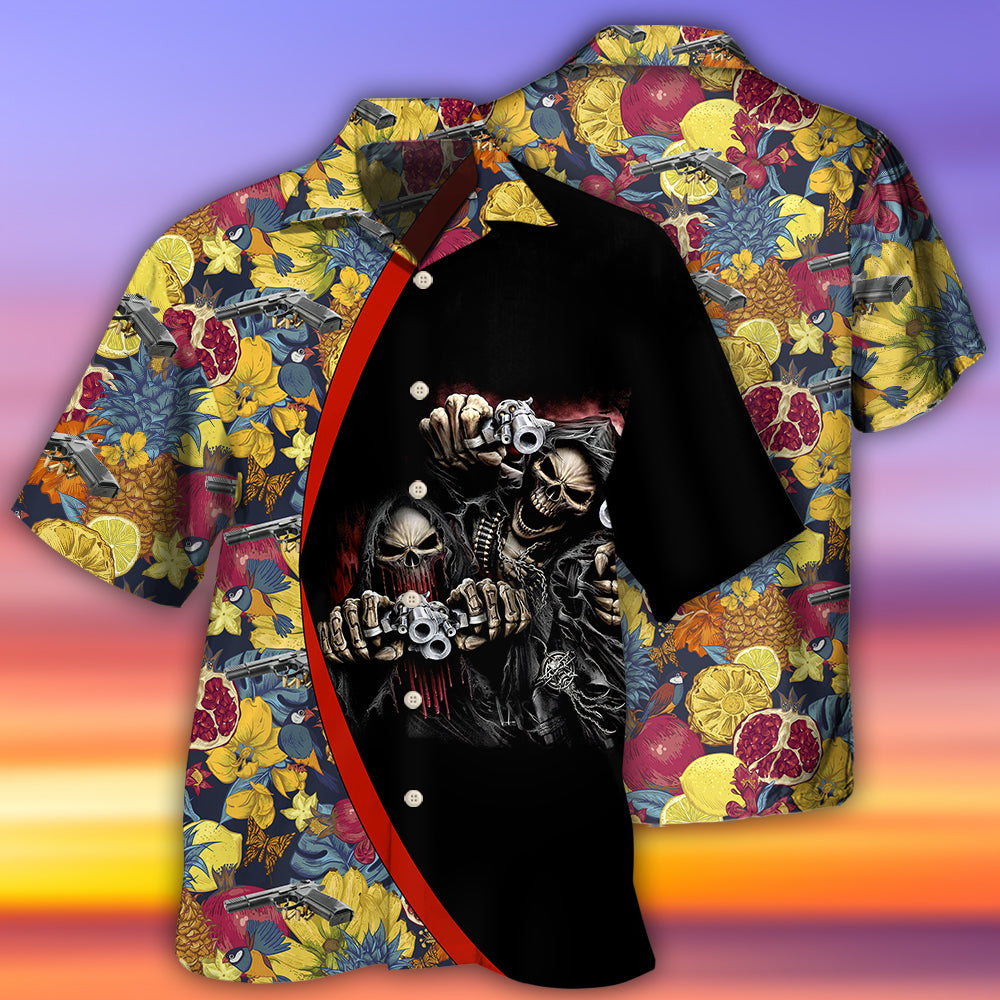 Dark Creative Tropical Skull Hand Hawaiian Shirt For Beach Days, Summer Outings, And Thoughtful Gift Giving