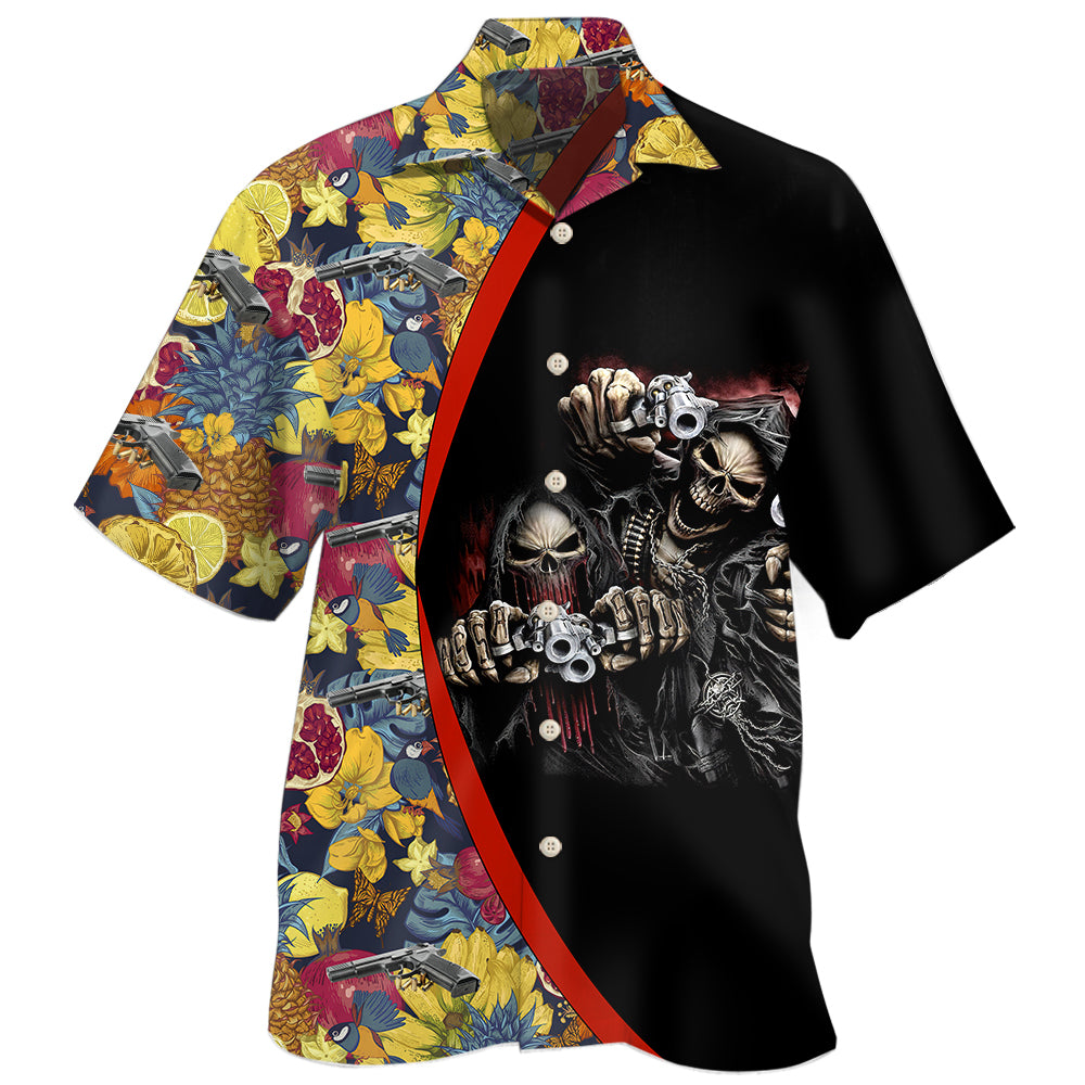 Dark Creative Tropical Skull Hand Hawaiian Shirt For Beach Days, Summer Outings, And Thoughtful Gift Giving