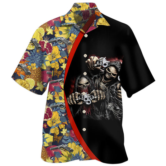 Dark Creative Tropical Skull Hand Hawaiian Shirt For Beach Days, Summer Outings, And Thoughtful Gift Giving