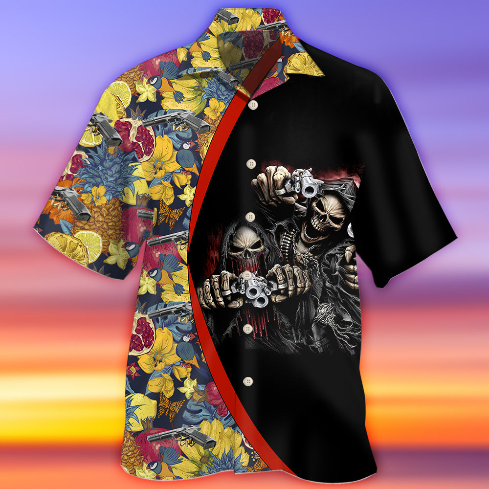Dark Creative Tropical Skull Hand Hawaiian Shirt For Beach Days, Summer Outings, And Thoughtful Gift Giving