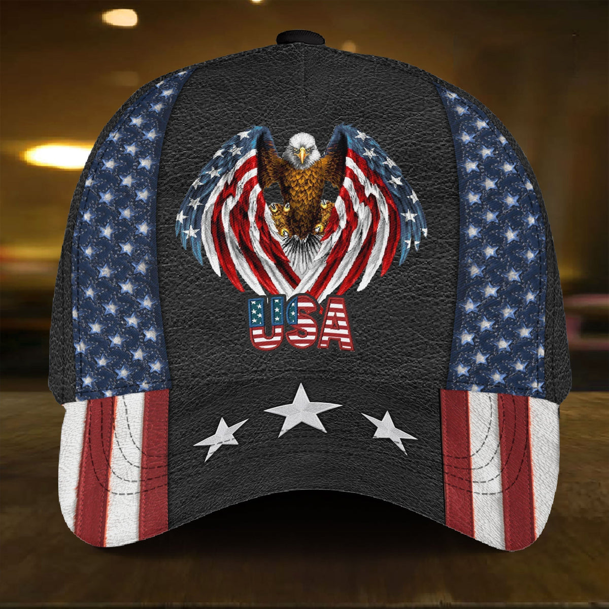 Proud USA Eagle Leather Pattern Classic Cap For Weekend Travel Outdoor Events And Casual Outfits