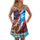 Beach Puerto Rico Flag V-Neck Sleeveless Cami Dress For Beach Festivals And Comfortable Summer Outfits
