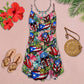 Skull Puerto Rico Tropical Floral V-Neck Sleeveless Cami Dress For Travel And Expressive Warm Weather Fashion