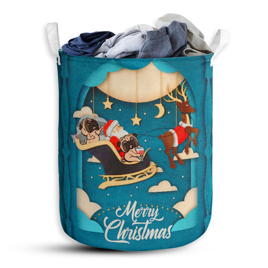 Pug And Santa Laundry Basket For Bathroom Bedroom Storage