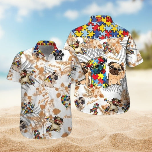 Pug Autism Awareness Hawaiian Shirt For Beach Party And Relaxed Resort Style