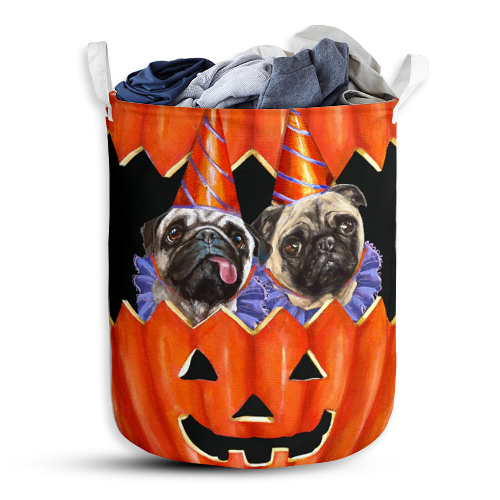 Pug Dog Pumpkin Painting Laundry Basket For Bathroom Bedroom Storage