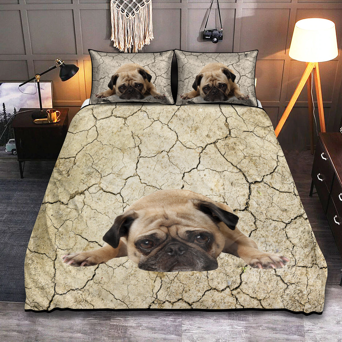 Pug Dog Sleeping Lonely Bedding Cover For Pet Lover Bedroom Decor