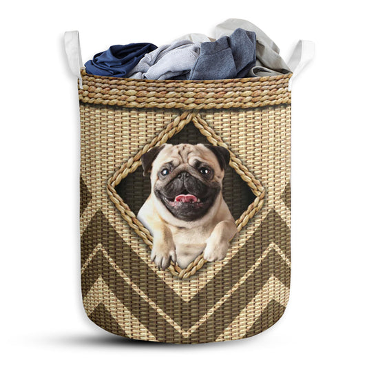 Pug Dog Wicker Texture Hole Laundry Basket For Bathroom Bedroom Storage