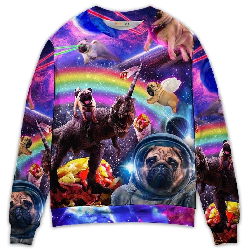 Pug Galaxy Rainbow Dinosaur Sweater For Nature Inspired Fashion Events And Relaxed Everyday Comfort