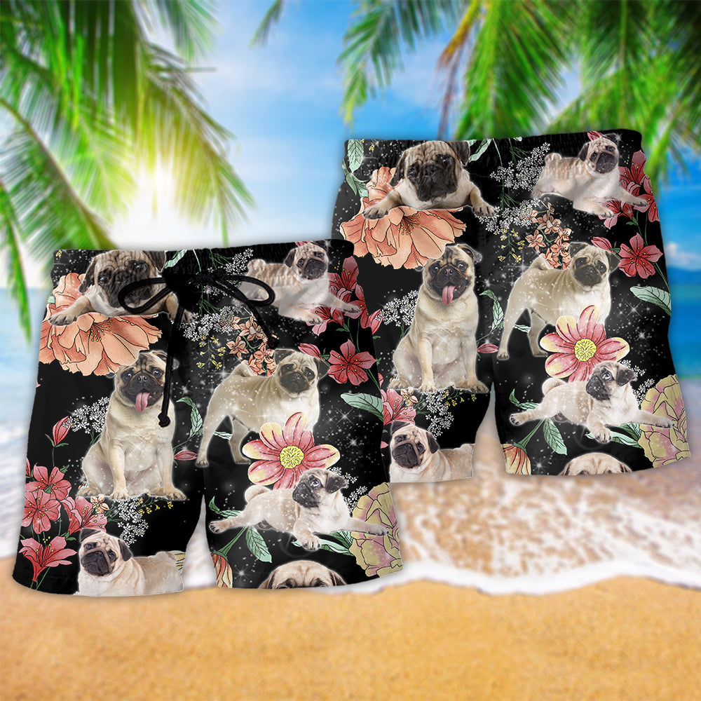Pug Tropical Dark Beach Shorts For Outdoor Adventures And Thoughtful Seasonal Gifts