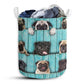 Pug Wood Blue Laundry Basket For Bathroom Bedroom Storage