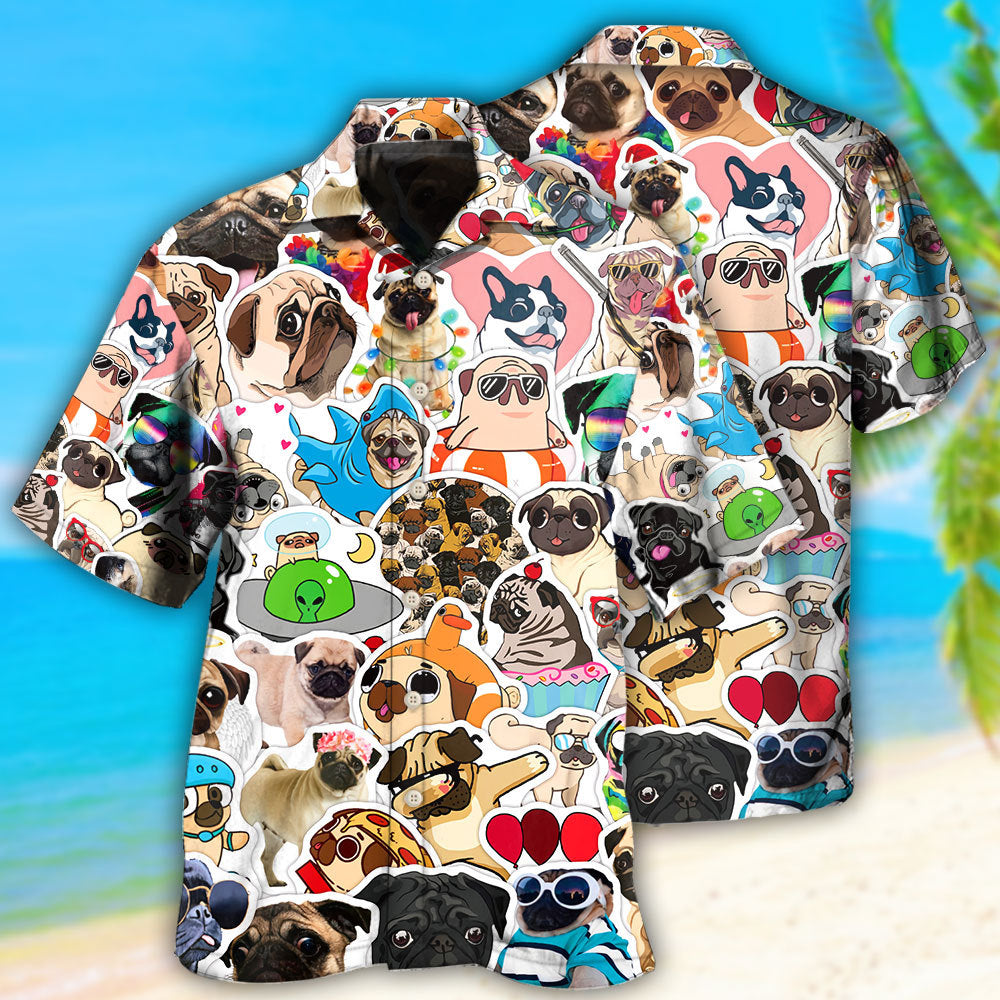 Funny Pug Dog Pattern Hawaiian Shirt For Coastal Getaways, Outdoor Gatherings, And Thoughtful Gift Giving