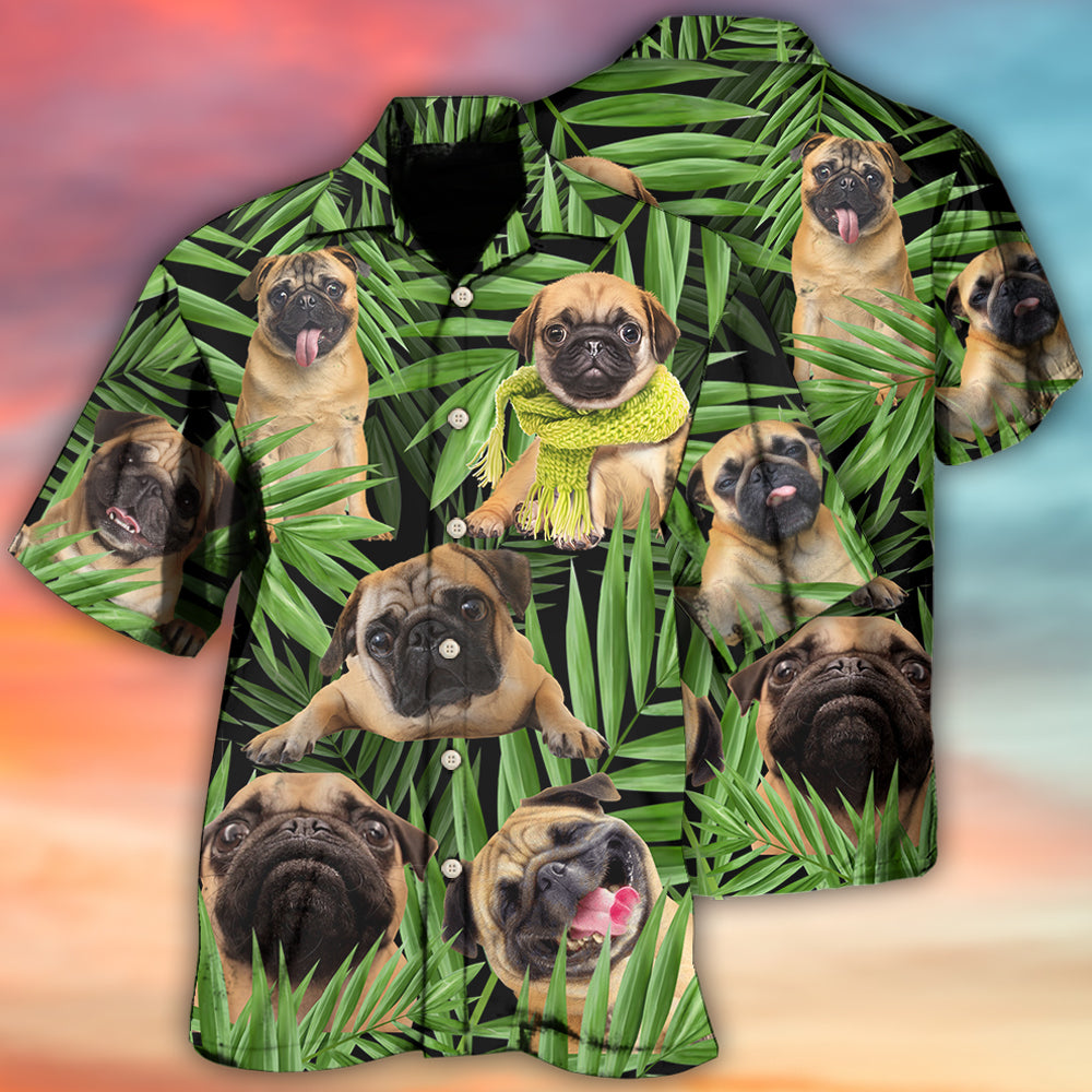 Tropical Pug Leaf Hawaiian Shirt For Resort Trips, Coastal Parties, And Warm Weather Style
