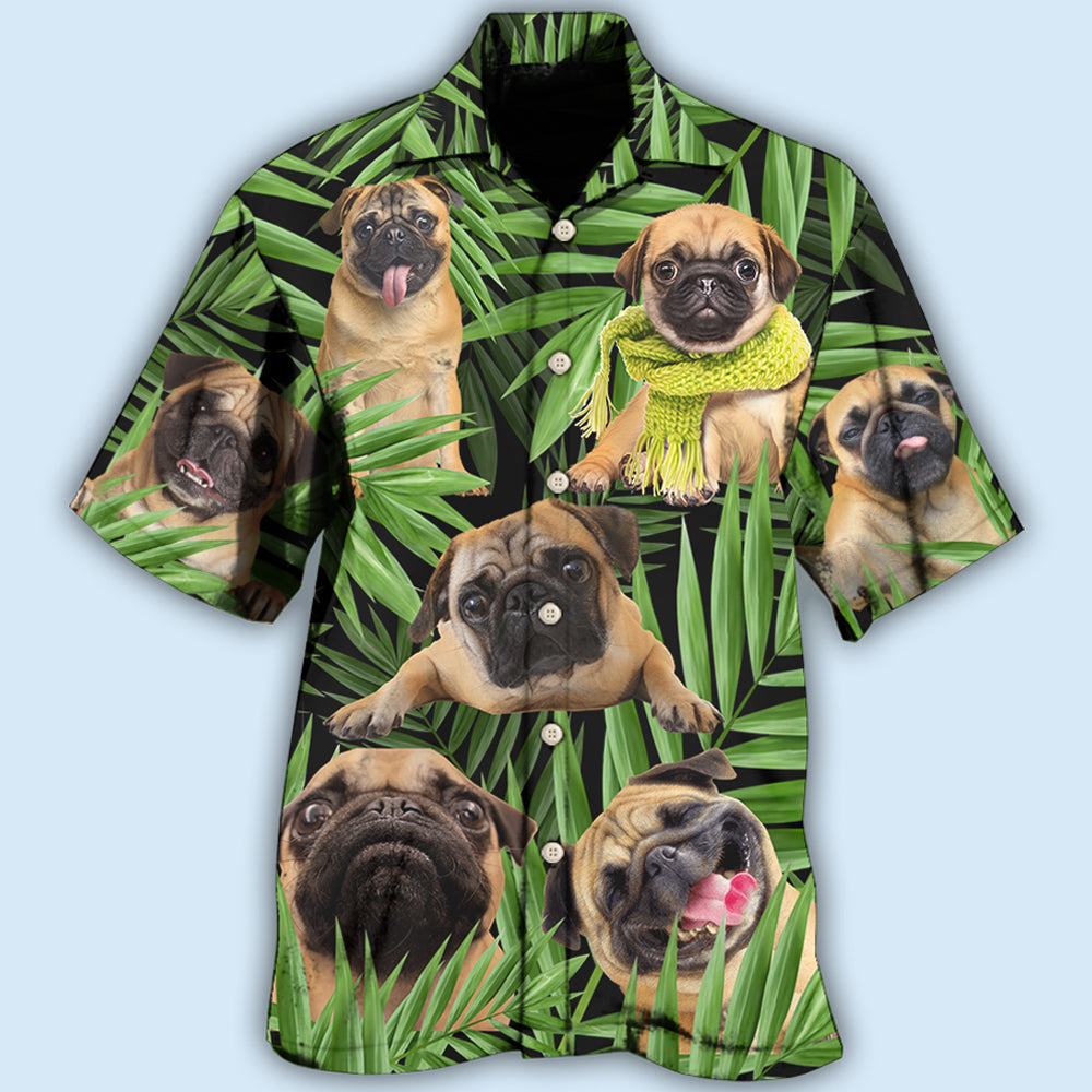 Tropical Pug Leaf Hawaiian Shirt For Resort Trips, Coastal Parties, And Warm Weather Style