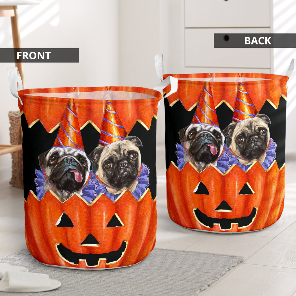 Pug Dog Pumpkin Painting Laundry Basket For Room Home Organizer