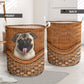 Pug Dog Rattan Texture Laundry Basket For Room Home Organizer