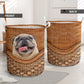 Pug Dog Rattan Texture So Cute Laundry Basket For Room Home Organizer