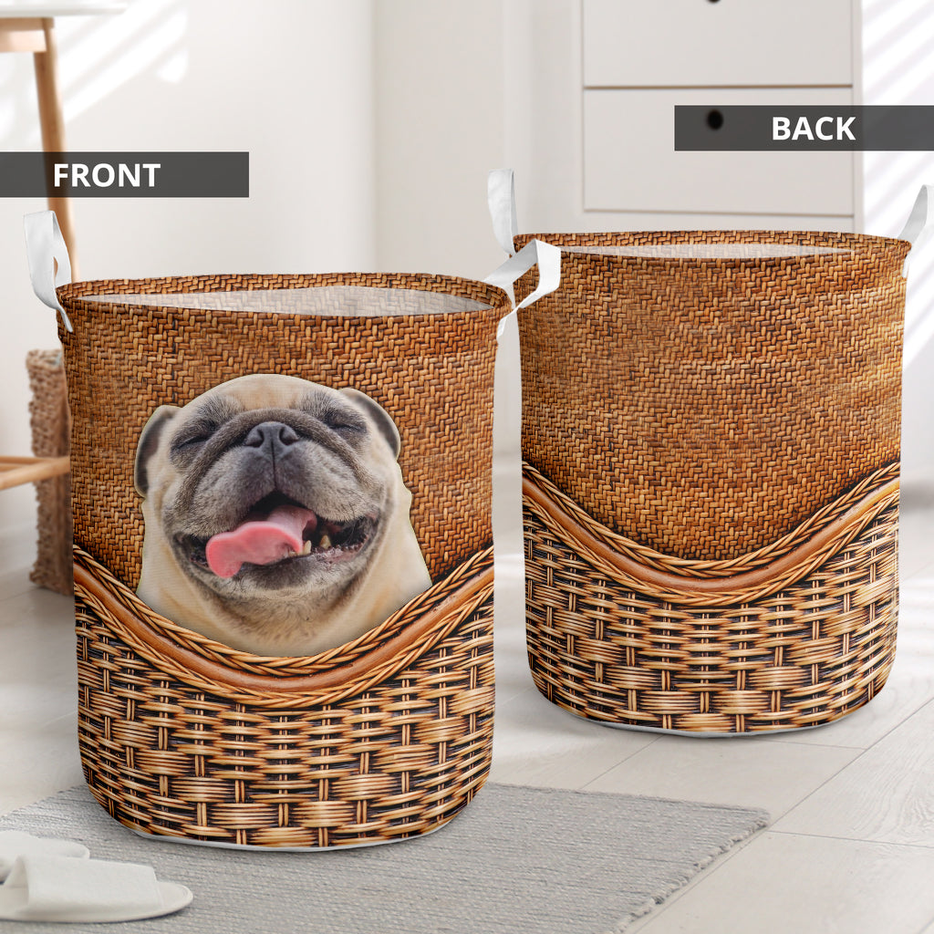 Pug Dog Rattan Texture So Cute Laundry Basket For Room Home Organizer