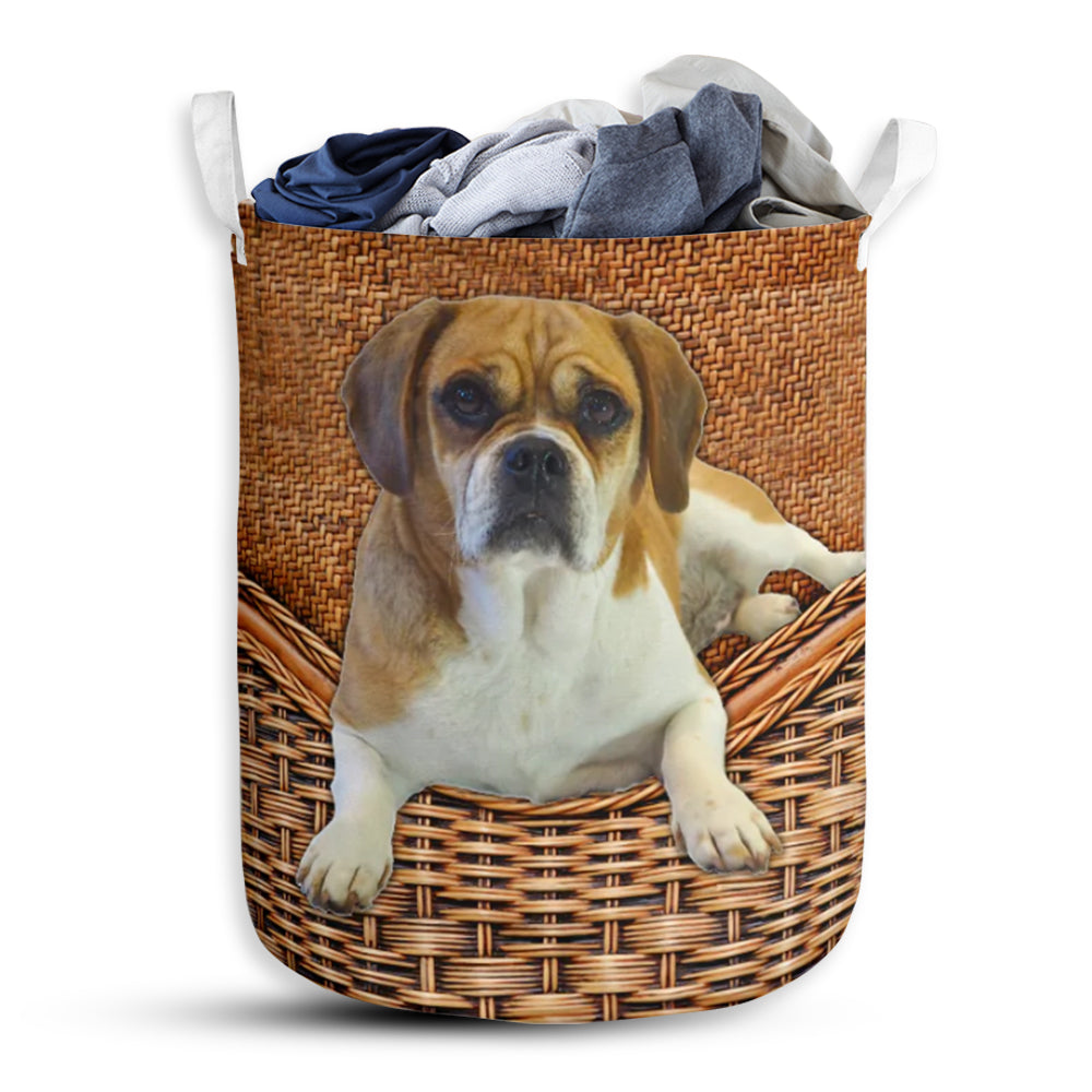Puggle Dog Rattan Texture Laundry Basket For Bathroom Bedroom Storage