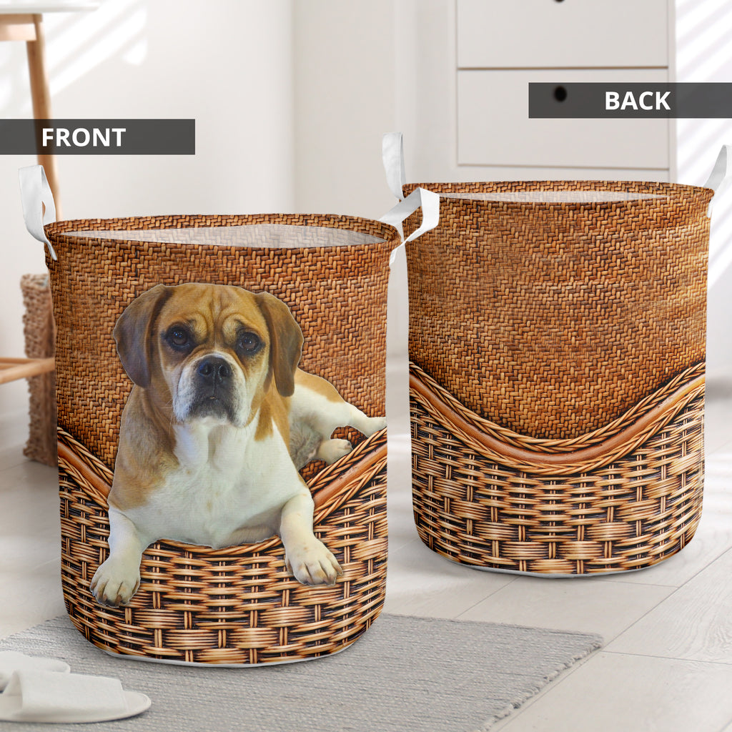 Puggle Dog Rattan Texture Laundry Basket For Room Home Organizer