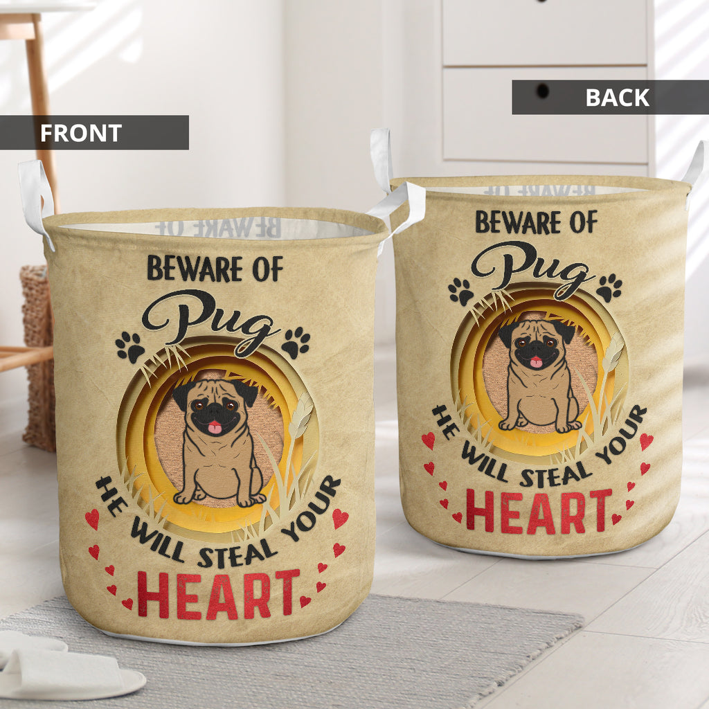 Pug Paper Laundry Basket For Room Home Organizer