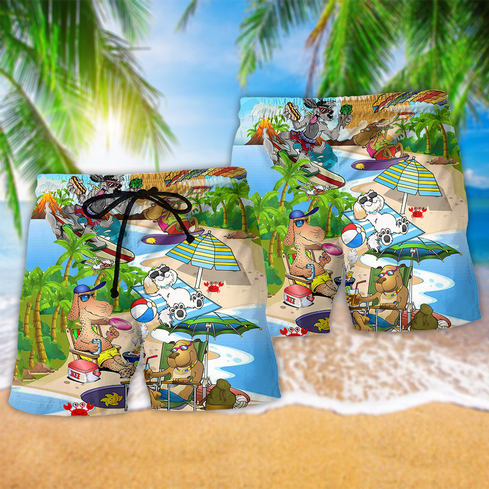 Puppy Funny Love Beaches Hawaiian Print Beach Shorts For Seaside Travel And Relaxed Summer Wear