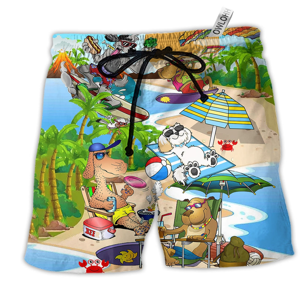 Puppy Funny Love Beaches Hawaiian Print Beach Shorts For Summer Vacation And Coastal Travel